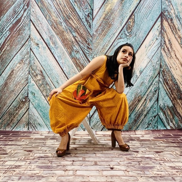 Stonewash patchwork Harem Pants Jumpsuit Romper - Picture 9 of 9